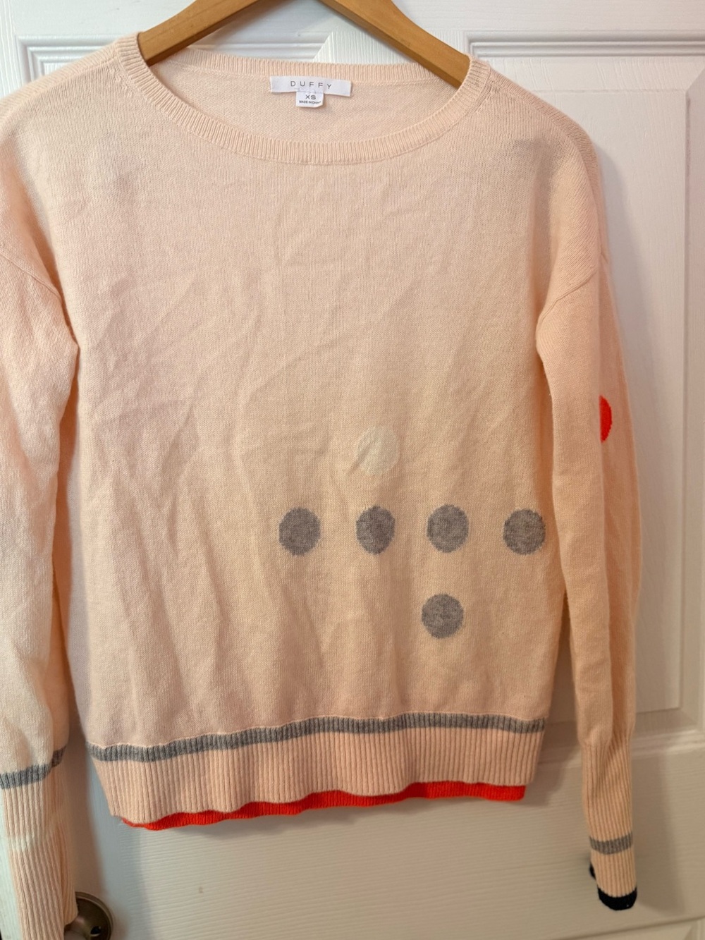 Duffy Womens Cashmere Long Sleeves Crew Neck Sweater Polka Dot Cream Sz XS